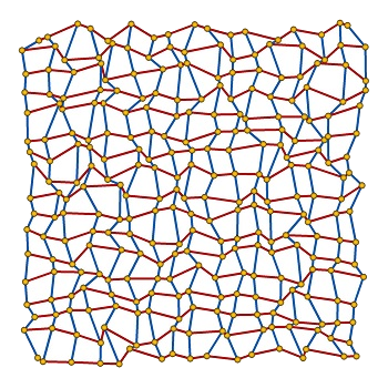 Several points in two-dimensional space, connected with red horizontal and blue vertical edges representing a distorted grid.