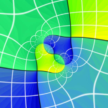 An example of how to draw two intertwined hearts, one yellow, one blue, using domain coloring.